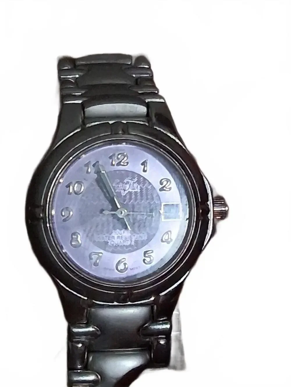 Vintage Y2K Silver-Tone Vanity Fair Metallic Purple Dial Wristwatch